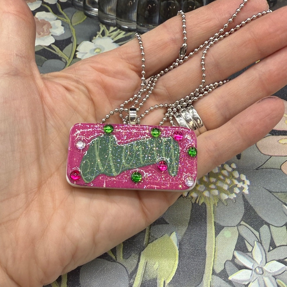 Adorned Crown Jewelry assemblage Christmas merry domino necklace