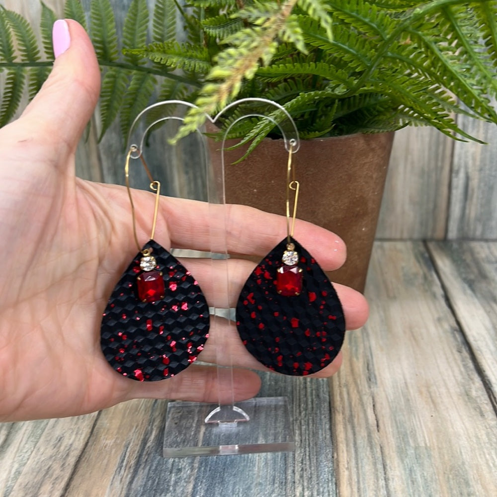 Adorned Crown Artisan Assemblage leather valentine heart bling earrings