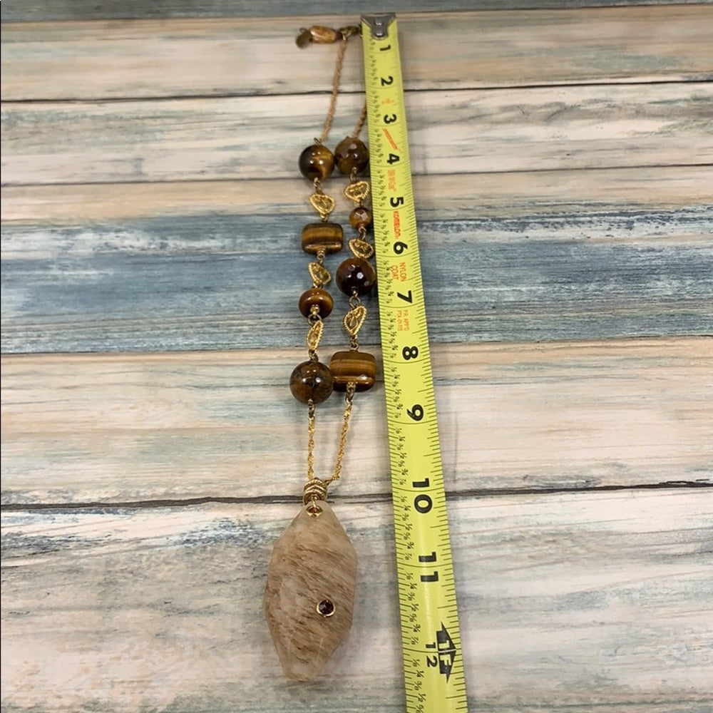 Adorned Crown artisan assemblage quartz agate tigers eye stone bead necklace