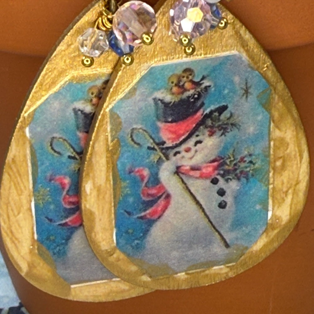 Adorned Crown Jewelry assemblage Victorian Christmas pink snowman earrings