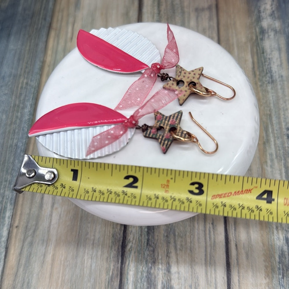 Adorned Crown Jewelry assemblage pink enamel and star earrings