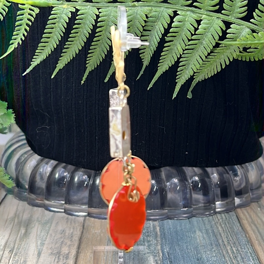 Adorned Crown Artisan Assemblage lucite button topaz gold leaf earrings