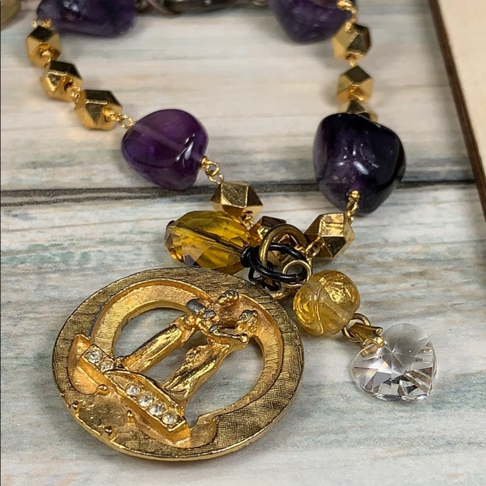 Adorned Crown artisan assemblage amethyst bead couple charm bracelet