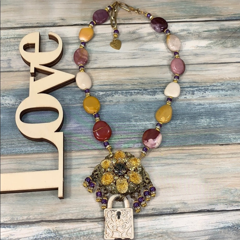 Adorned Crown artisan assemblage desert sunset stone bead necklace