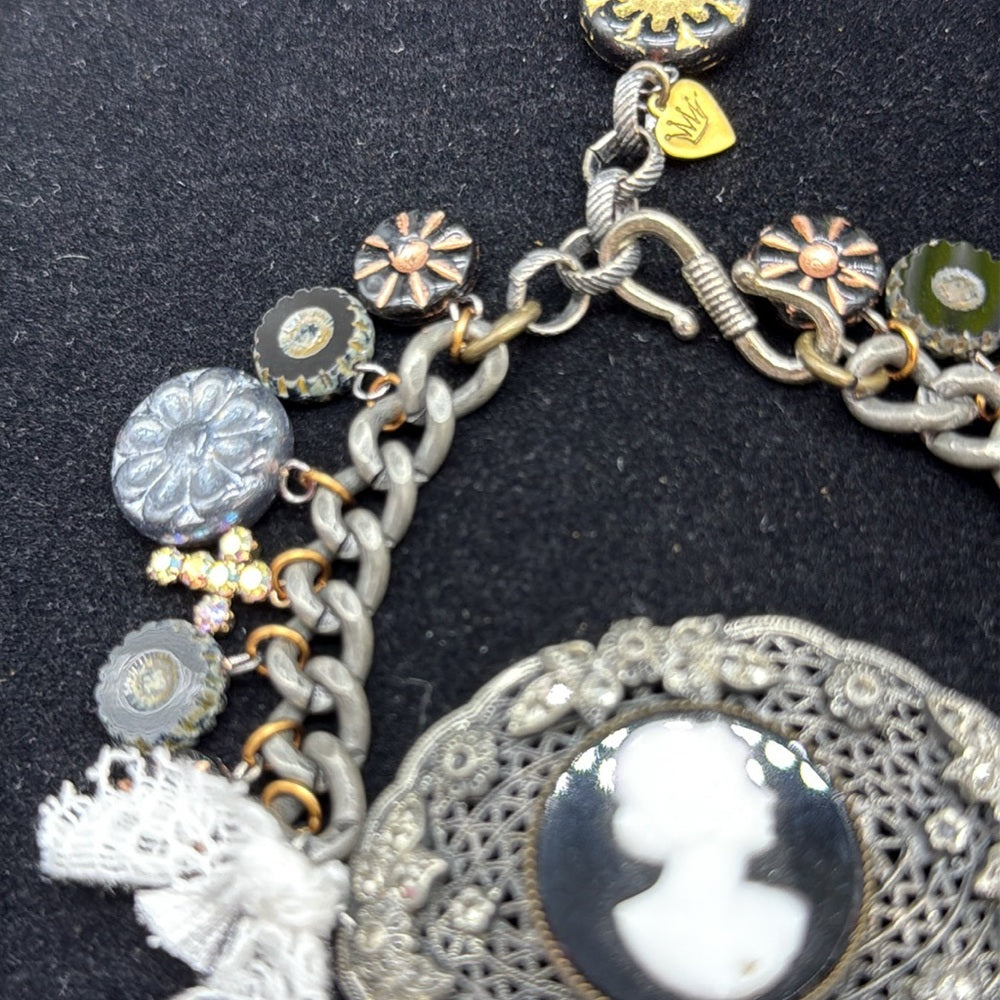 Adorned Crown Jewelry assemblage cameo marcasite charm bracelet be still know