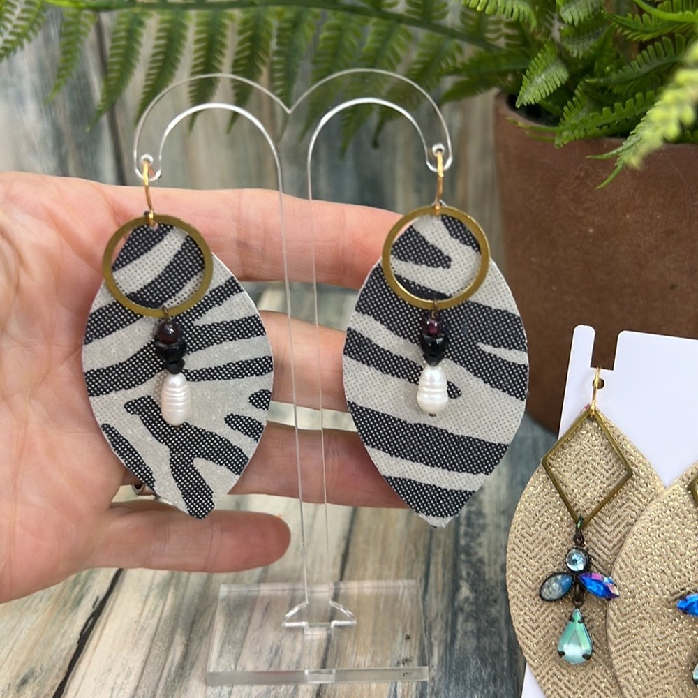 2 pair Adorned Crown Artisan Assemblage leather brass bead charm earrings