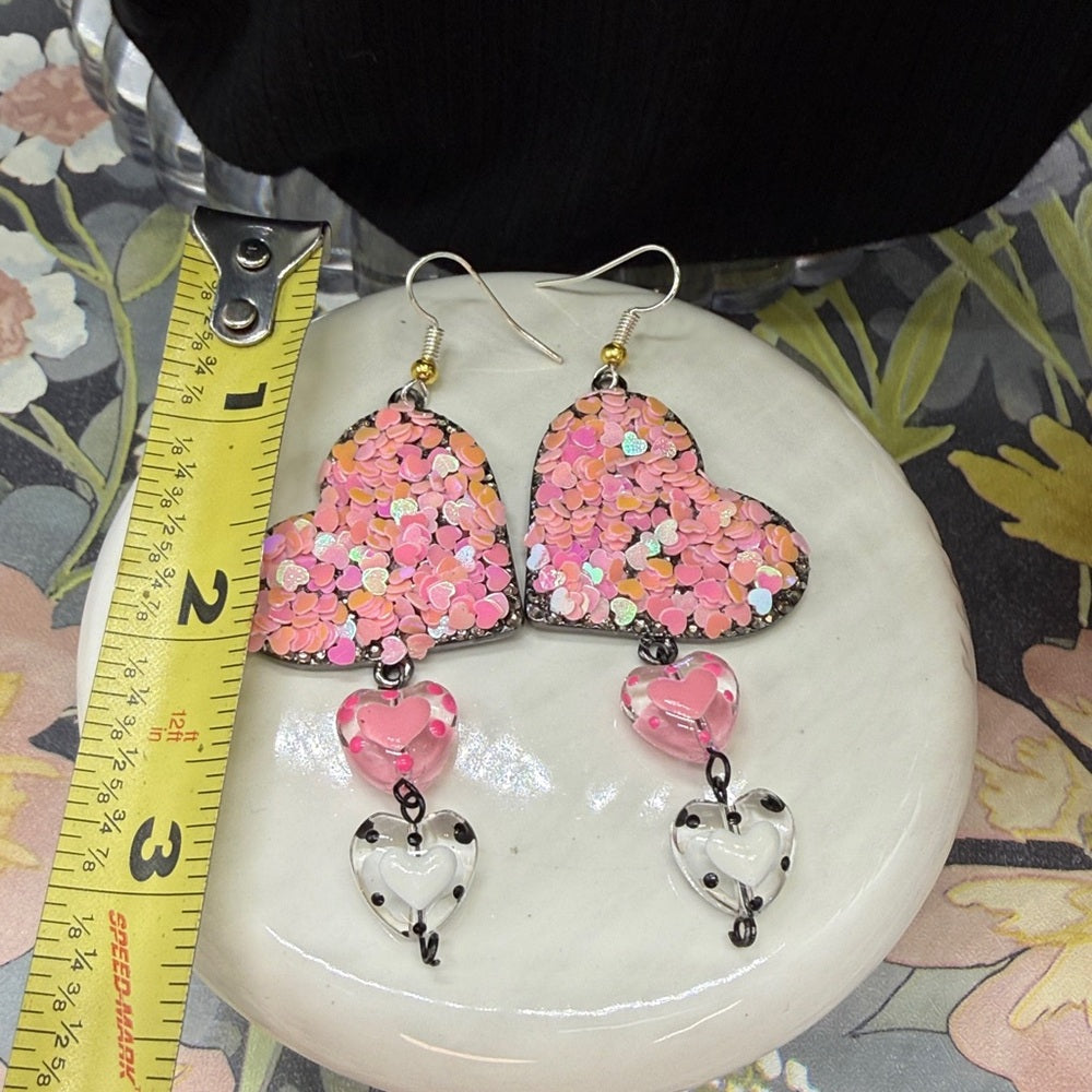 Adorned Crown Jewelry pink heart glitter Valentine's Day earrings