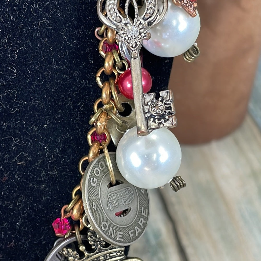 Adorned Crown Artisan assemblage heart cross charm necklace love is the key