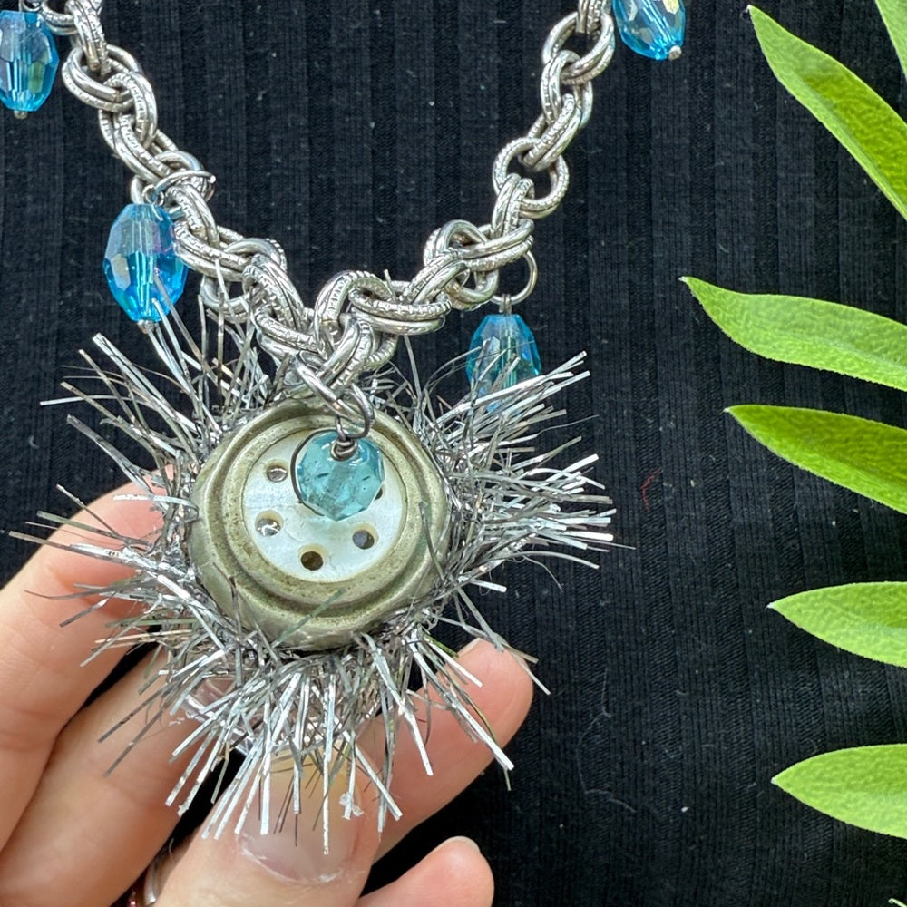 Adorned Crown Jewelry assemblage vintage salt shaker Christmas tree necklace 1
