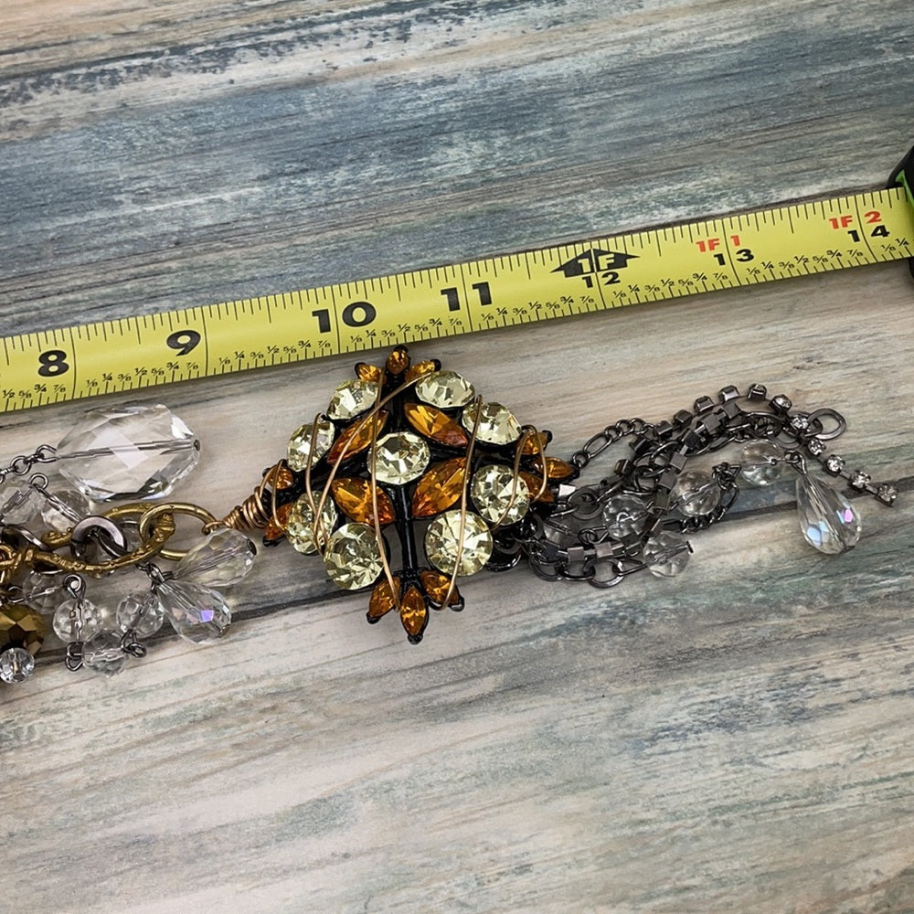 Adorned Crown Artisan Assemblage rhinestone bling drops of gold necklace