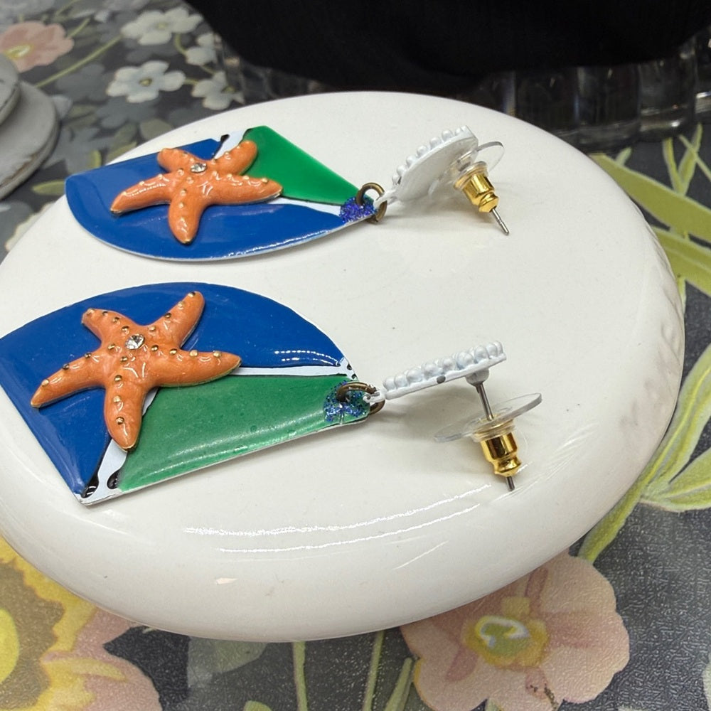 Adorned Crown Jewelry assemblage sailboat starfish earrings