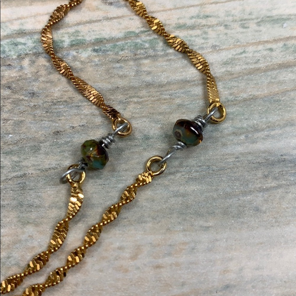 Adorned Crown artisan assemblage aquamarine bead jet black crown necklace