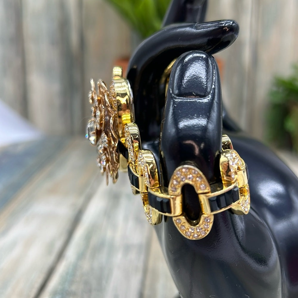 Adorned Crown Jewelry assemblage rhinestone burst on rhinestone band bracelet