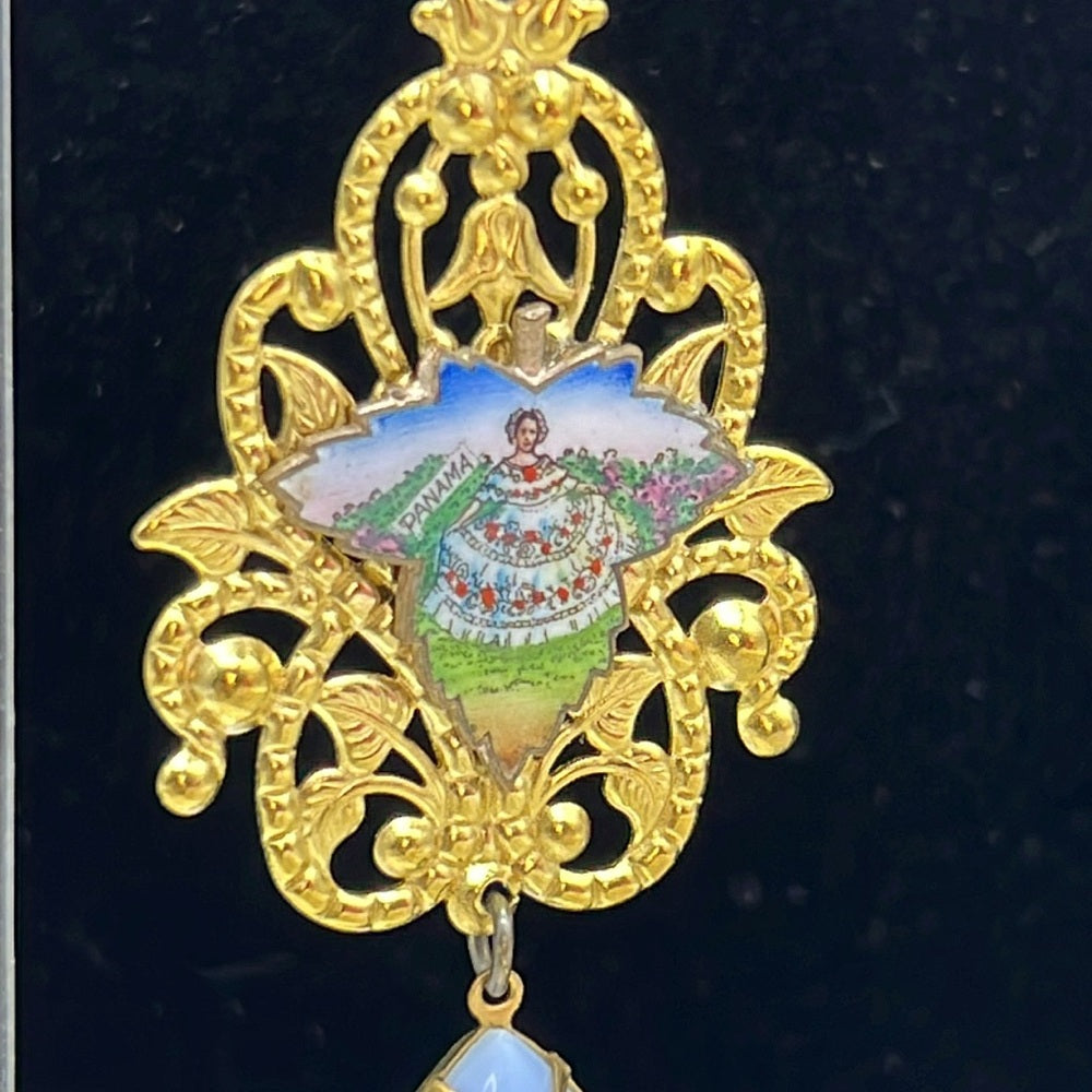 Adorned Crown Jewelry artisan assemblage enamel leaf filigree Czech earrings