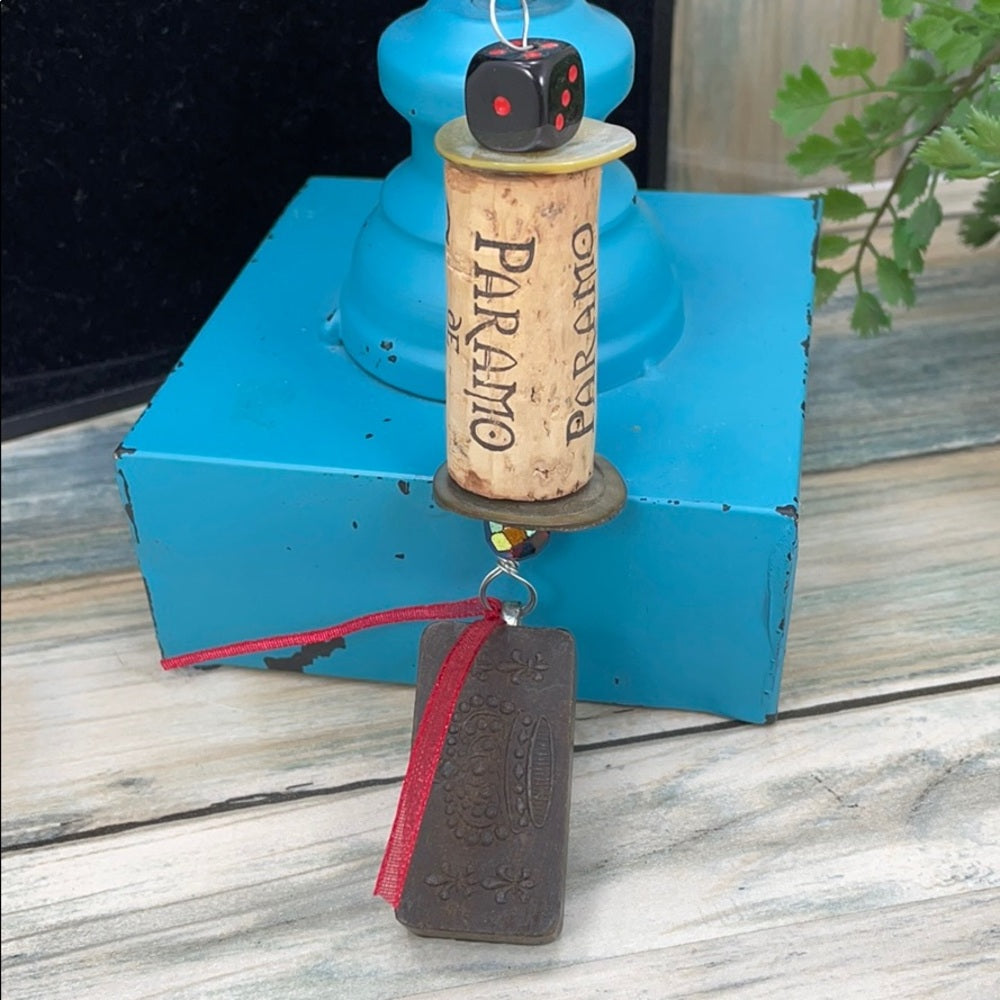 Adorned Crown artisan assemblage wine cork ornament dice domino