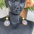 Adorned Crown Artisan assemblage Floral drop yellow bead earrings