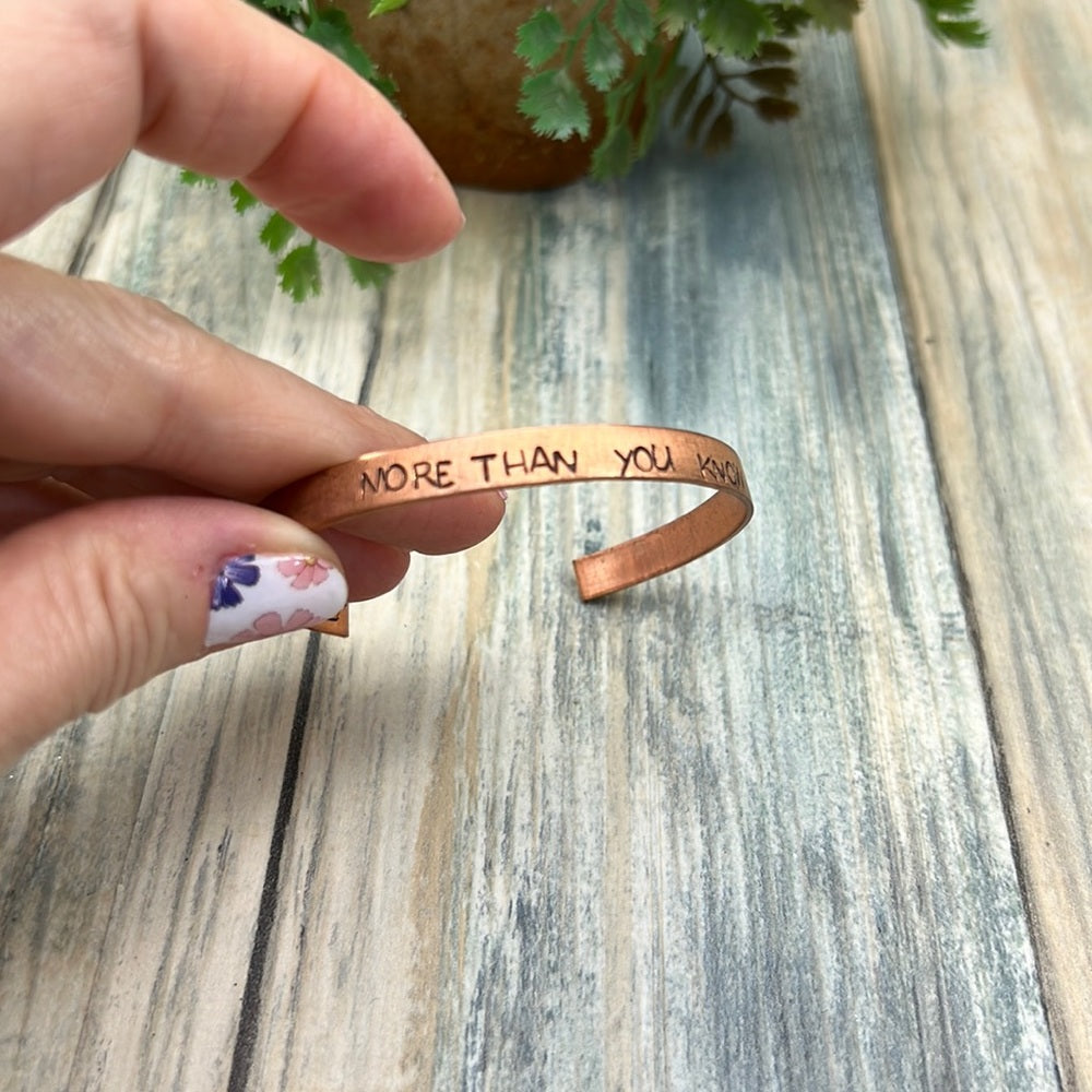 Adorned Crown Artisan stamp texture copper bracelet more than you know