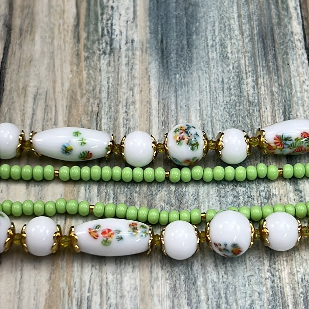 Adorned Crown Jewelry Artisan Assemblage atomic green enamel flower necklace