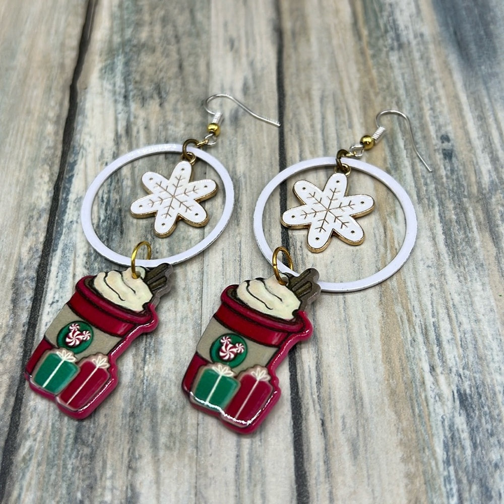 Adorned Crown Jewelry assemblage Christmas snowflake drink earrings