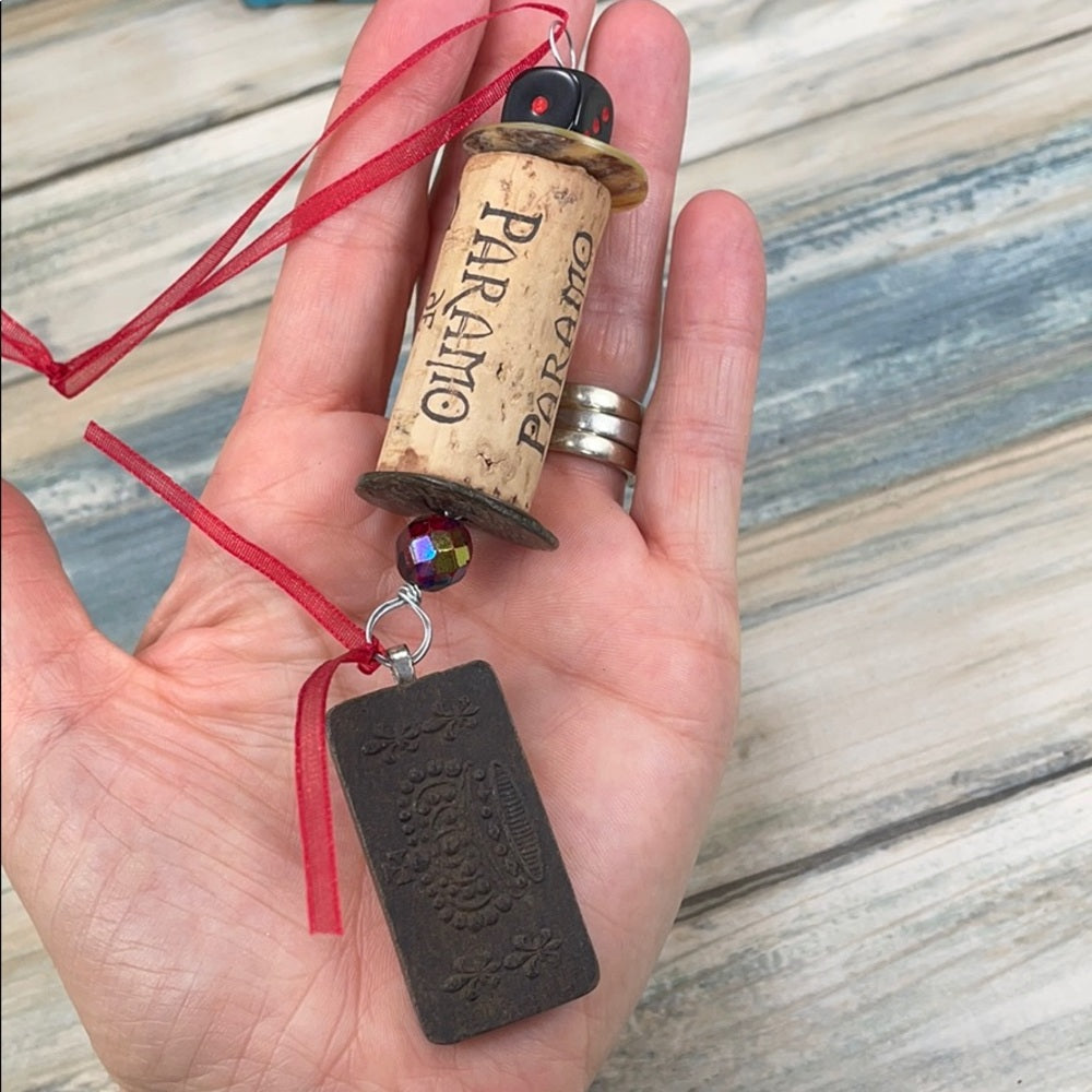 Adorned Crown artisan assemblage wine cork ornament dice domino