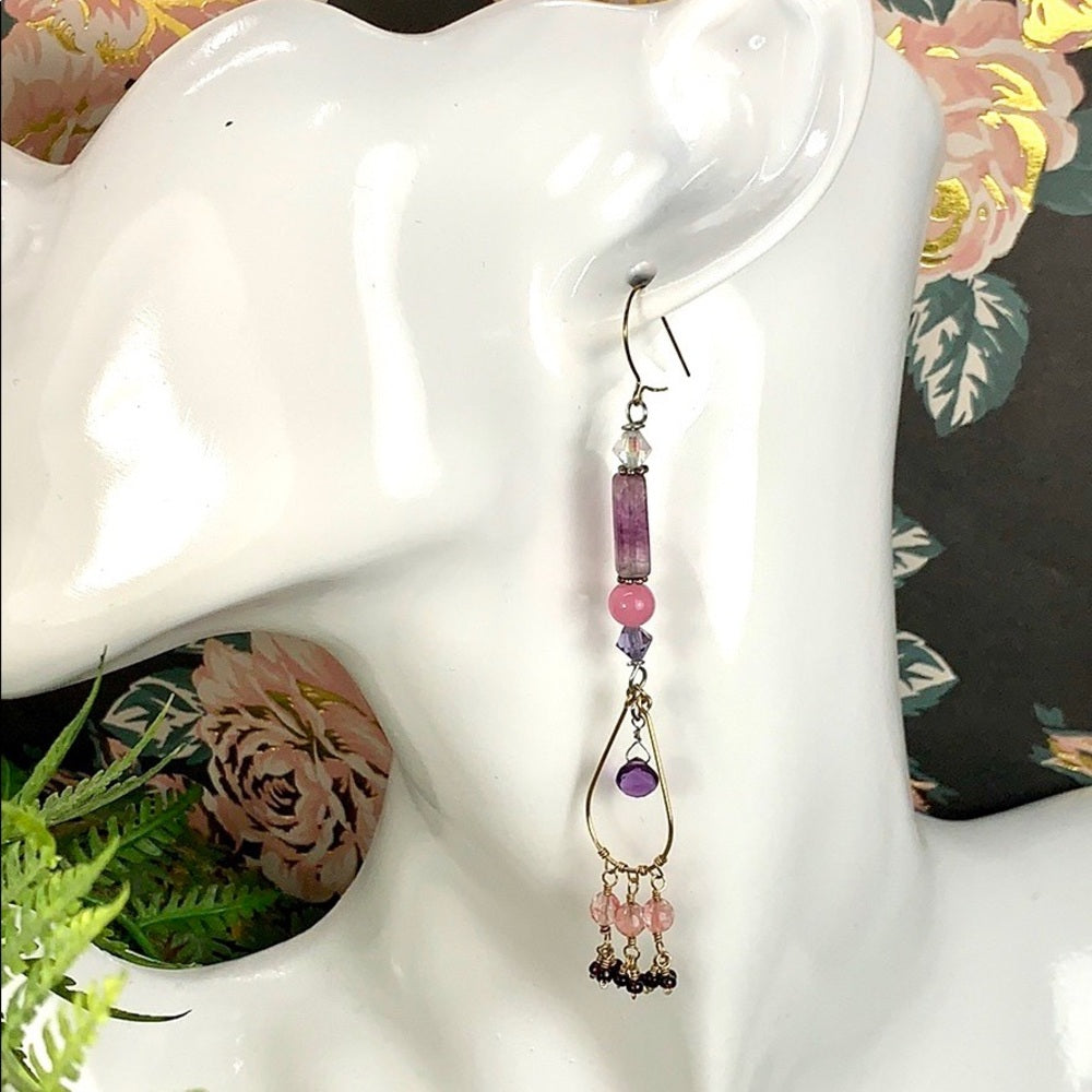 Adorned Crown amethyst rose quartz earrings
