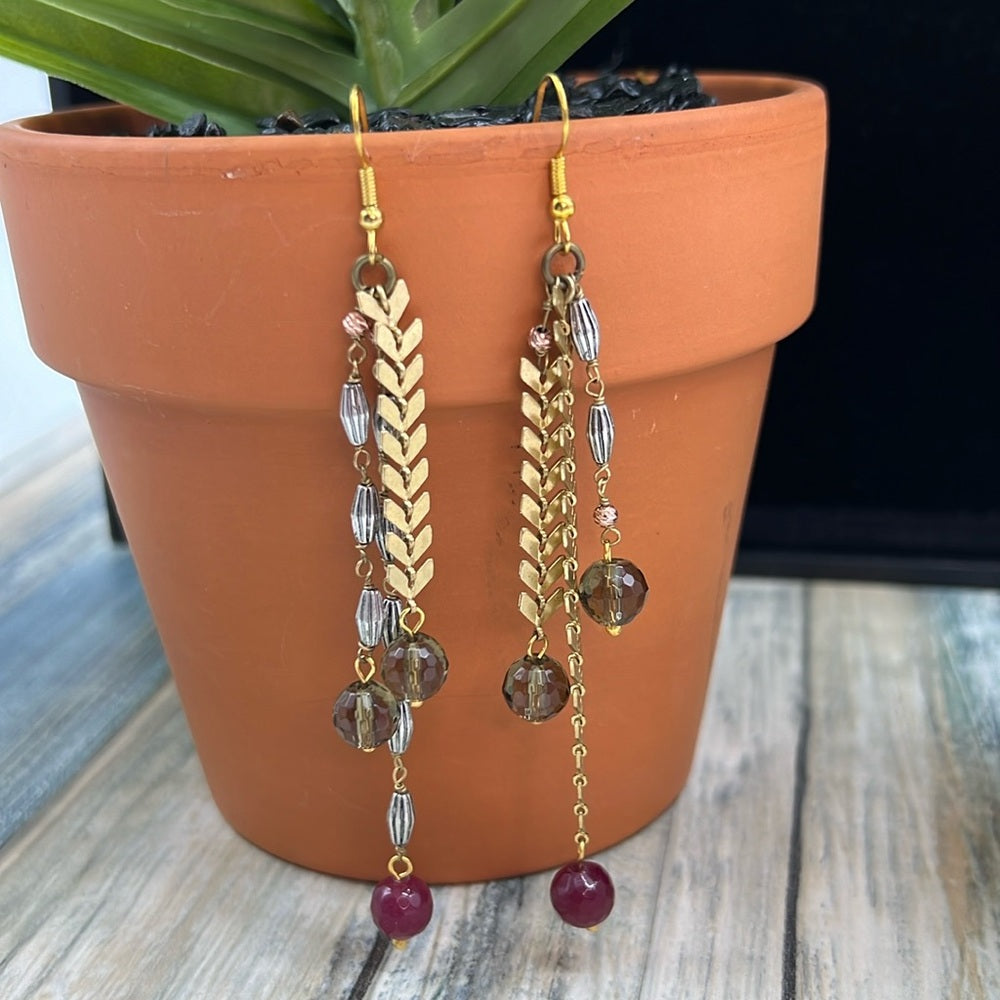 Adorned Crown Jewelry artisan assemblage asymmetrical mix metal earrings