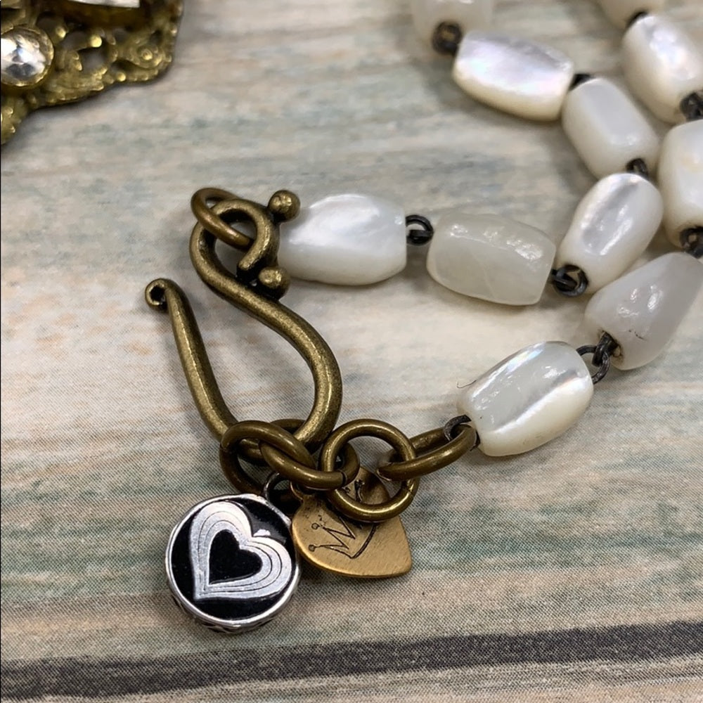 Adorned Crown artisan assemblage crystal & moonstone & pearl necklace