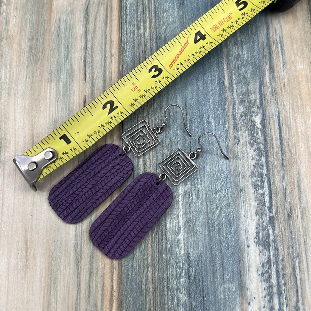 Adorned Crown Artisan purple genuine leather drop swirl earrings