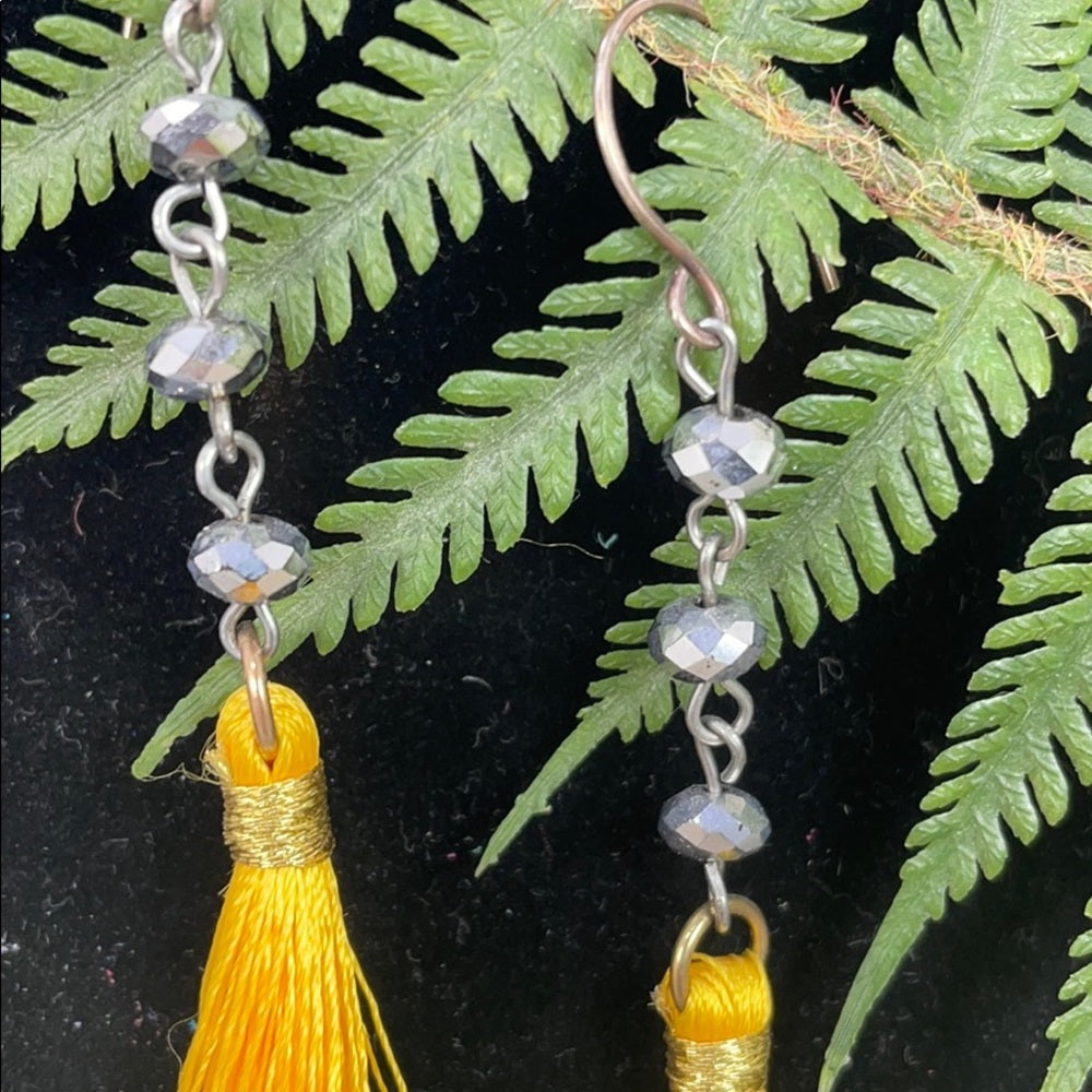 Adorned Crown assemblage yellow tassel crystal drop earrings