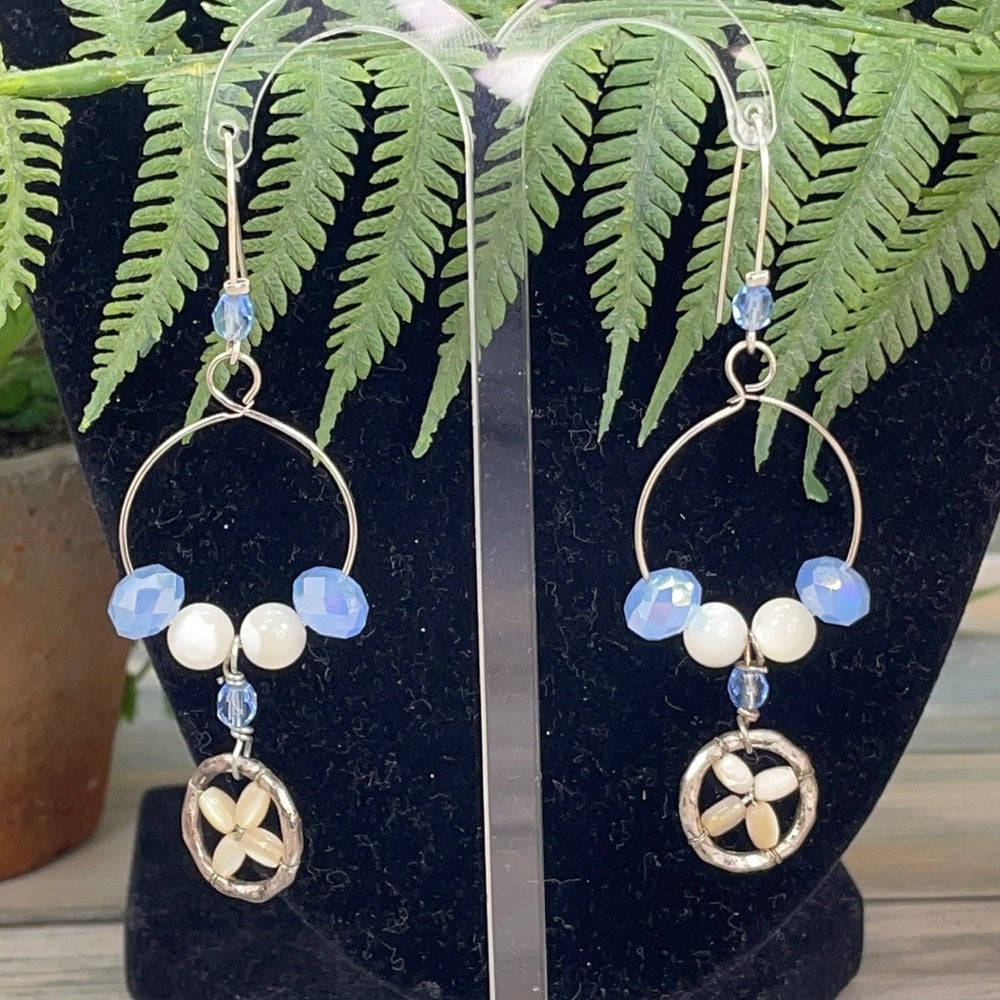 Adorned Crown assemblage blue bead pearl earrings