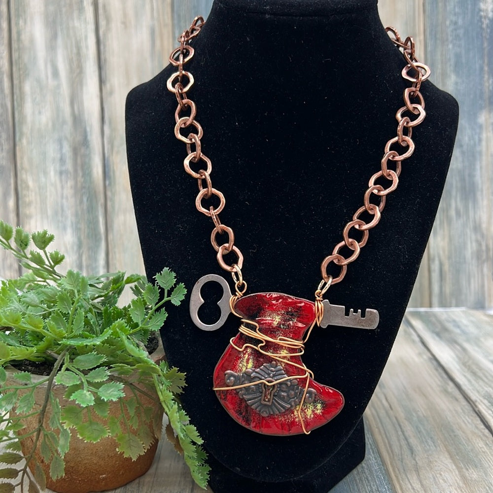 Adorned Crown Jewelry artisan assemblage key enamel keyhole copper necklace
