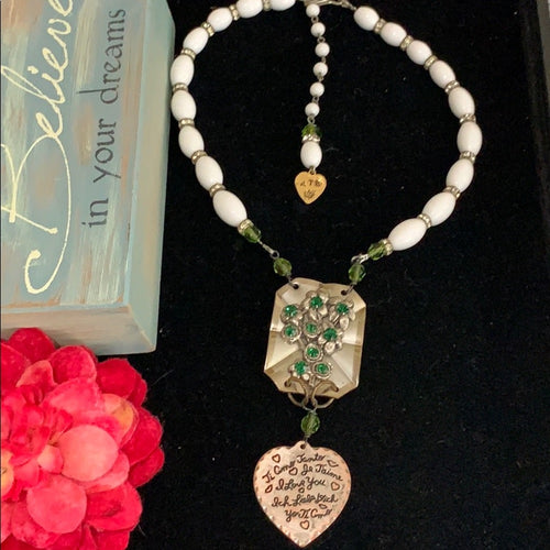 Adorned Crown artisan assemblage I love you in any language pendant necklace