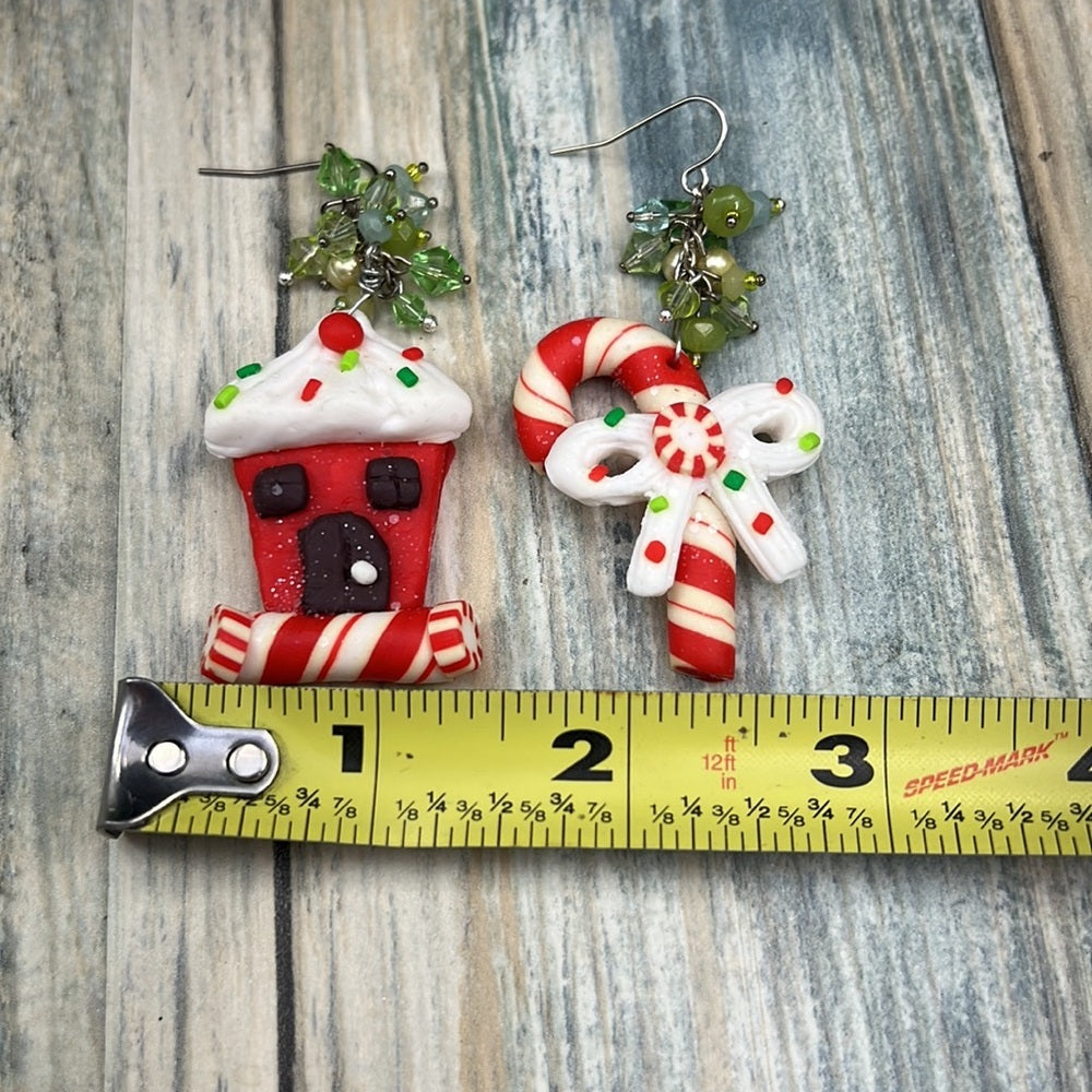 Adorned Crown Artisan Assemblage peppermint Christmas cookie earrings