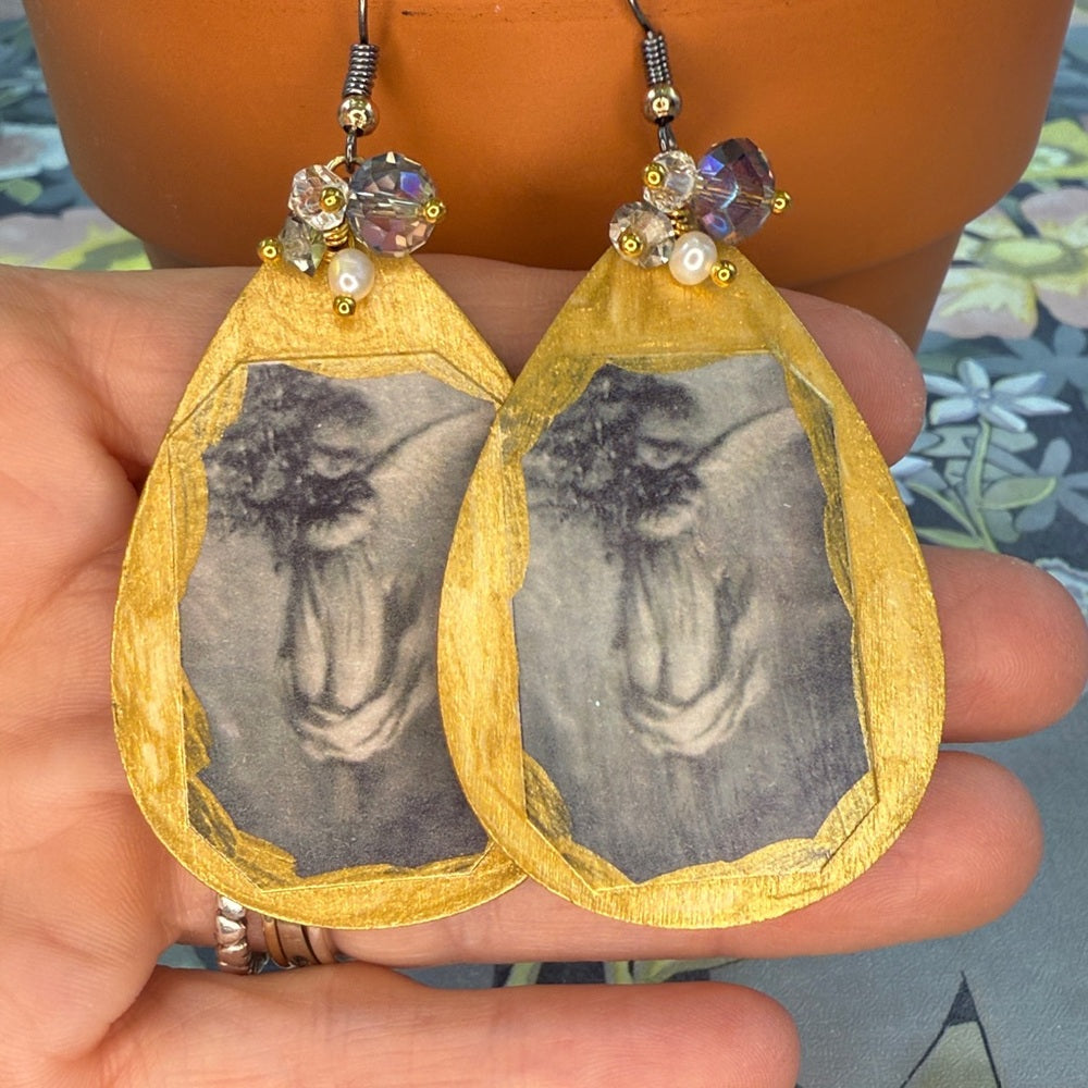 Adorned Crown Jewelry assemblage Victorian angel Christmas earrings