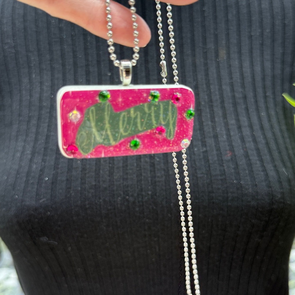Adorned Crown Jewelry assemblage Christmas merry domino necklace