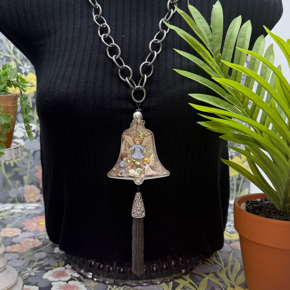 Adorned Crown Jewelry vintage bell cookie cutter nativity necklace