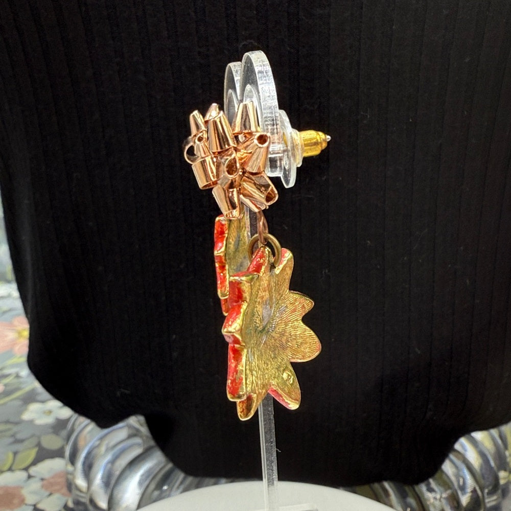 Adorned Crown Jewelry assemblage Christmas bow poinsettia post earrings