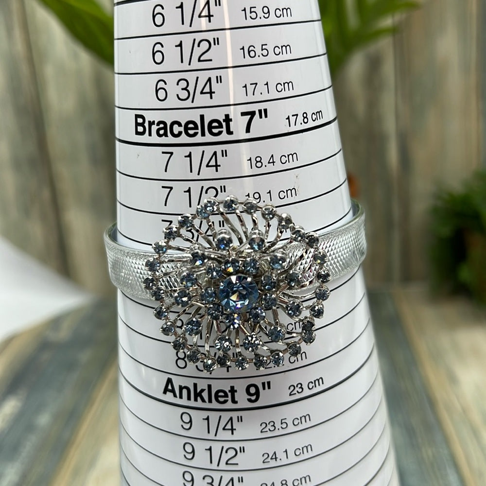 Adorned Crown Jewelry assemblage blue rhinestone silver sparkle bangle bracelet