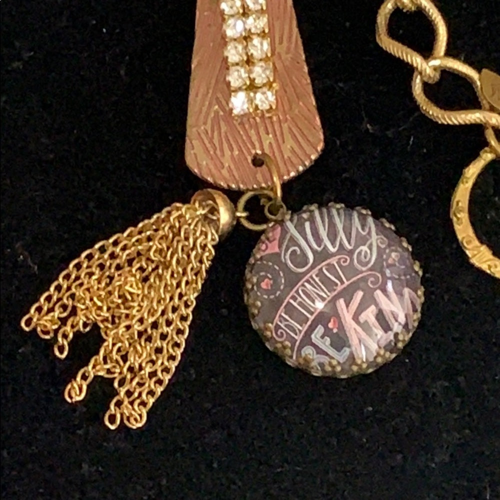 Adorned Crown Artisan assemblage cross be silly be kind be honest necklace