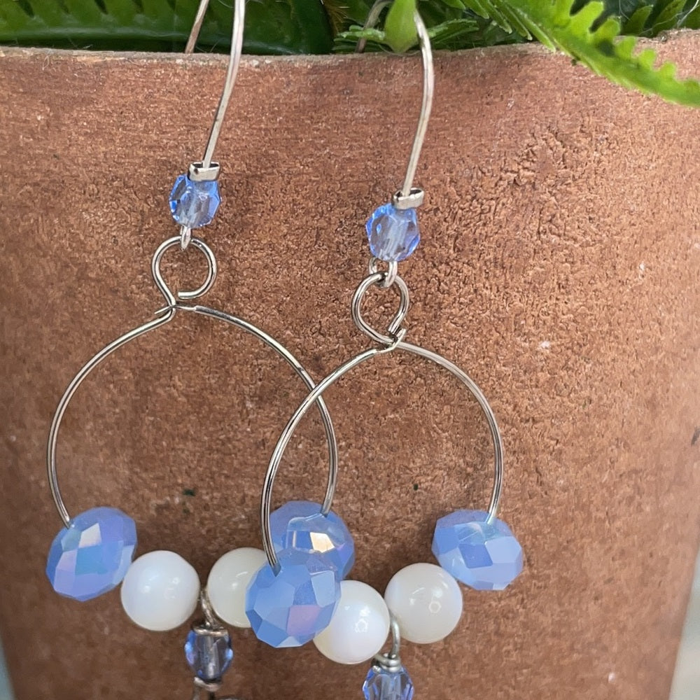 Adorned Crown assemblage blue bead pearl earrings