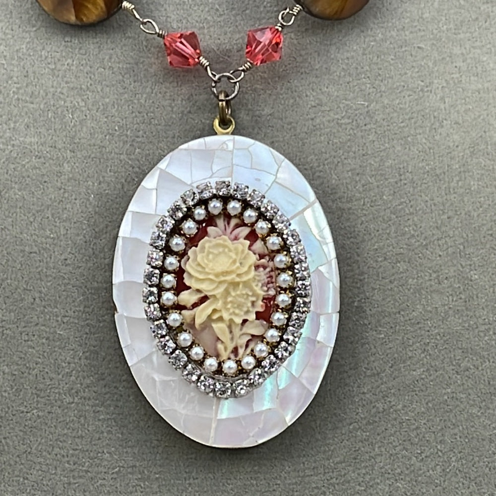 Adorned Crown Artisan Assemblage “autumn splendor” shell gemstone necklace