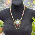 Adorned Crown Jewelry assemblage jade and mop bead porcelain floral necklace
