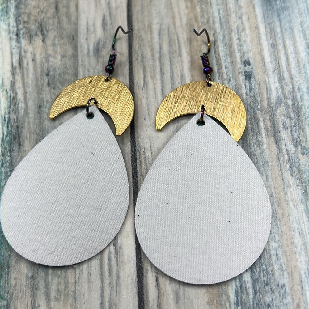Adorned Crown Artisan Assemblage leather crescent green stripe earrings