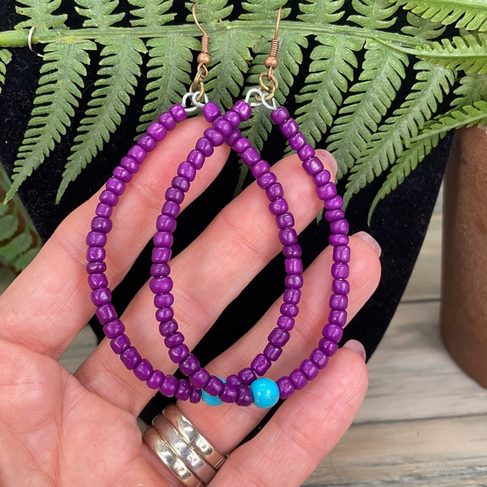 Adorned Crown assemblage pop of color purple hoop earrings