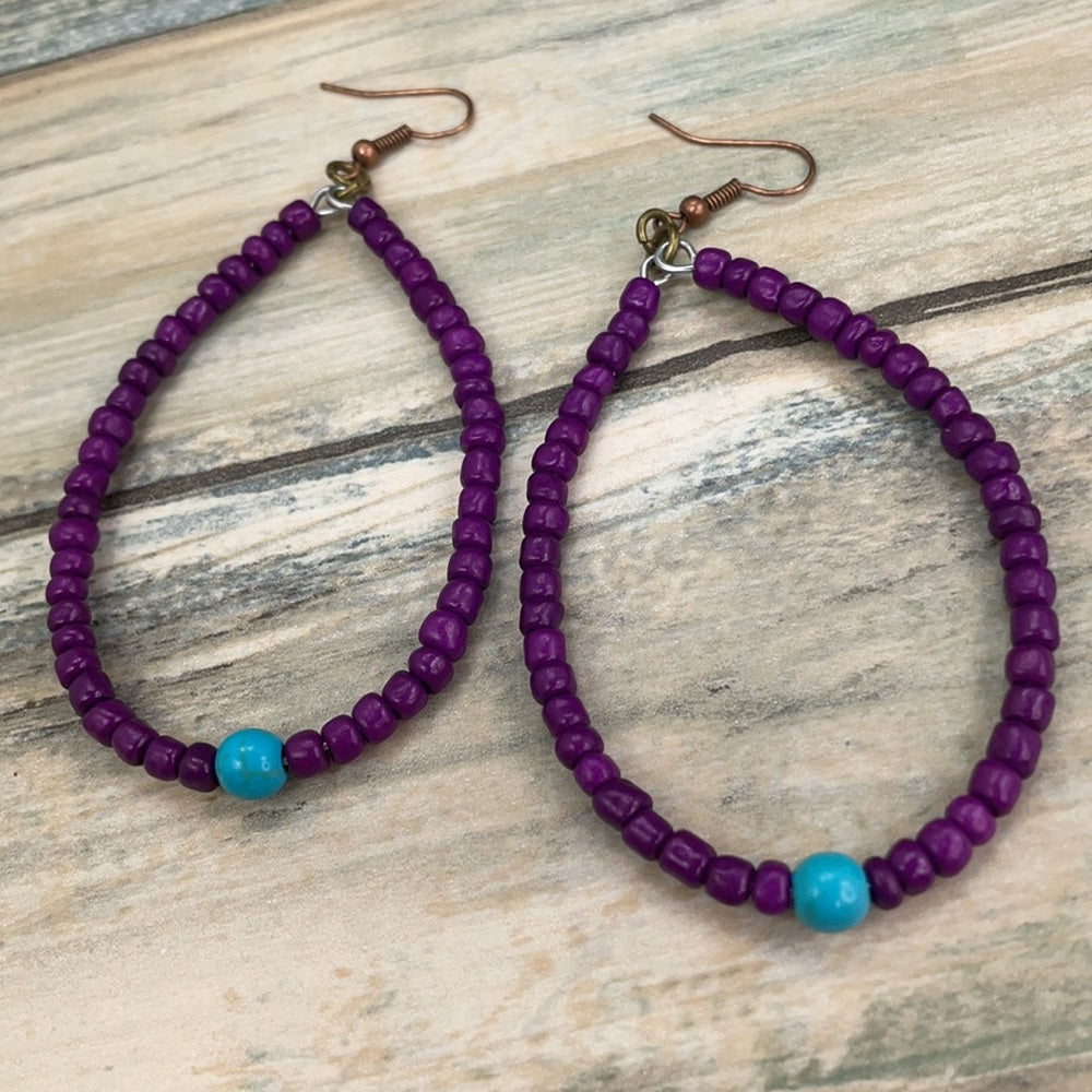 Adorned Crown assemblage pop of color purple hoop earrings