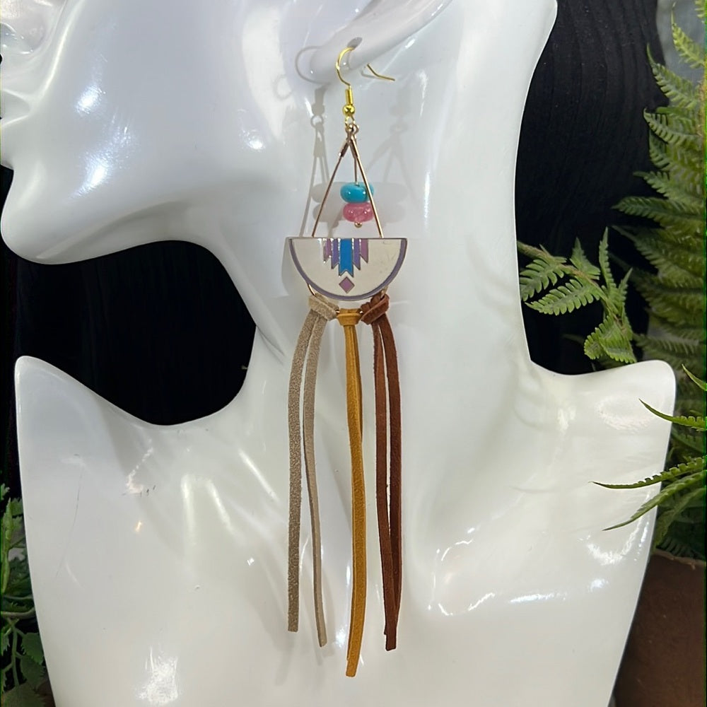 Adorned Crown cowgirl collection turquoise enamel leather tassel earrings