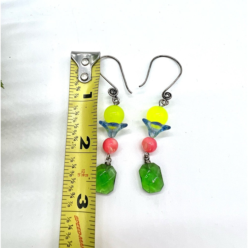 Adorned Crown Jewelry Czech glass mother pearl bead lemon jade bead earrings