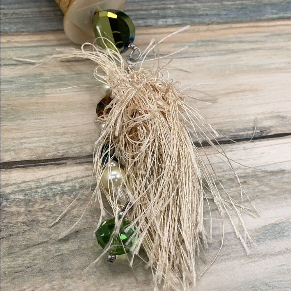 Adorned Crown artisan assemblage wine cork ornament green bead & tassel