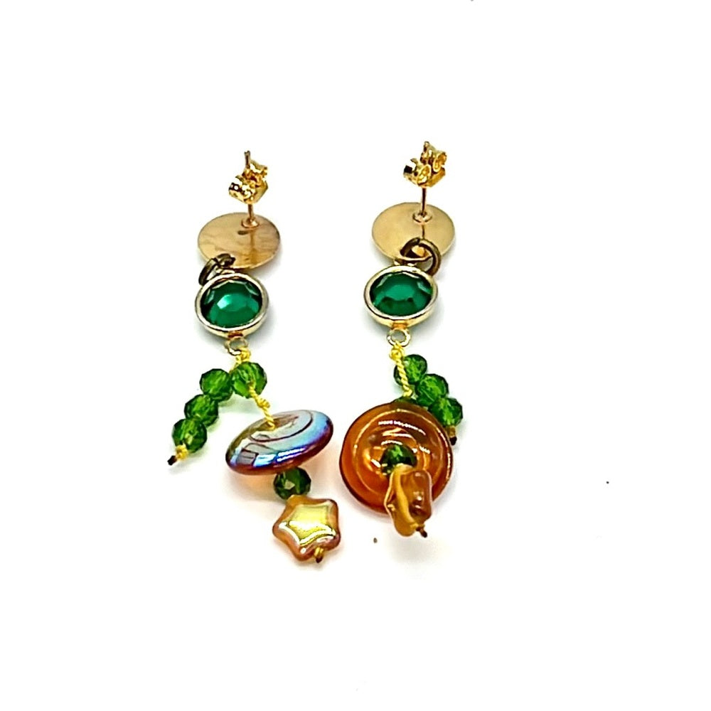 Adorned Crown Jewelry yellow green Czech glass crystal star bead earrings