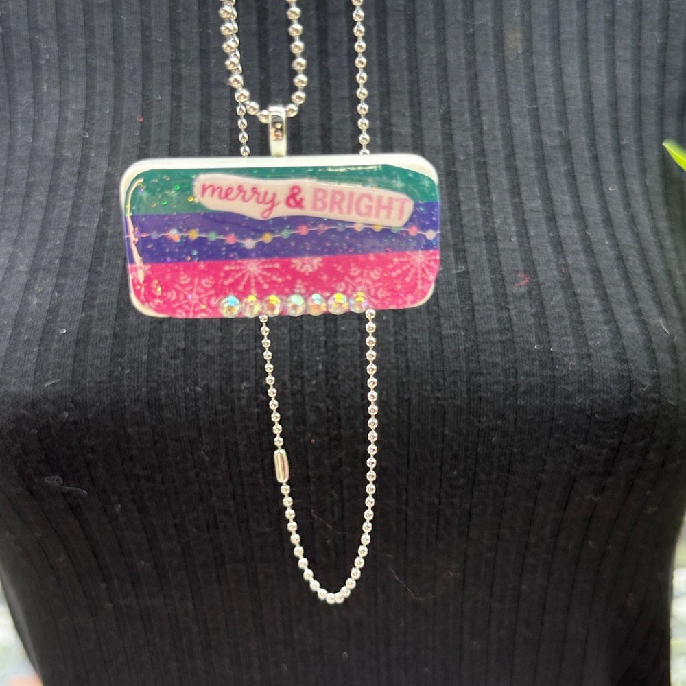Adorned Crown Jewelry assemblage Christmas merry & bright domino necklace
